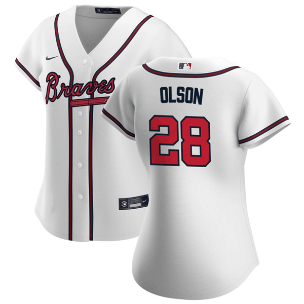 Women's Atlanta Braves #28 Matt Olson White Stitched Jersey(Run Small)